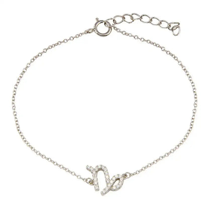 925 Sterling Silver Rhodium Plated Capricorn CZ Adjustable Link Bracelet
