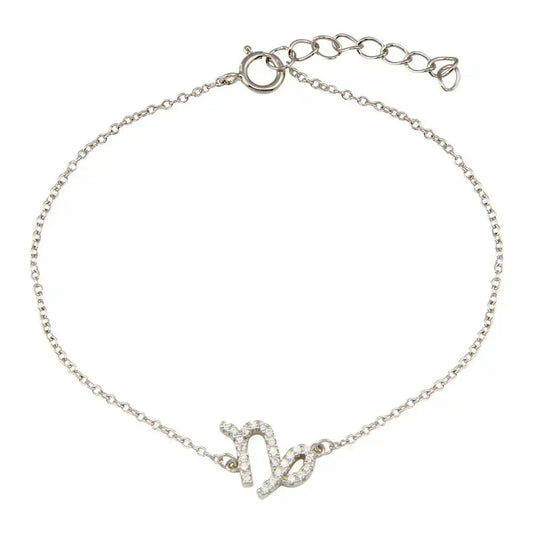 925 Sterling Silver Rhodium Plated Capricorn CZ Adjustable Link Bracelet