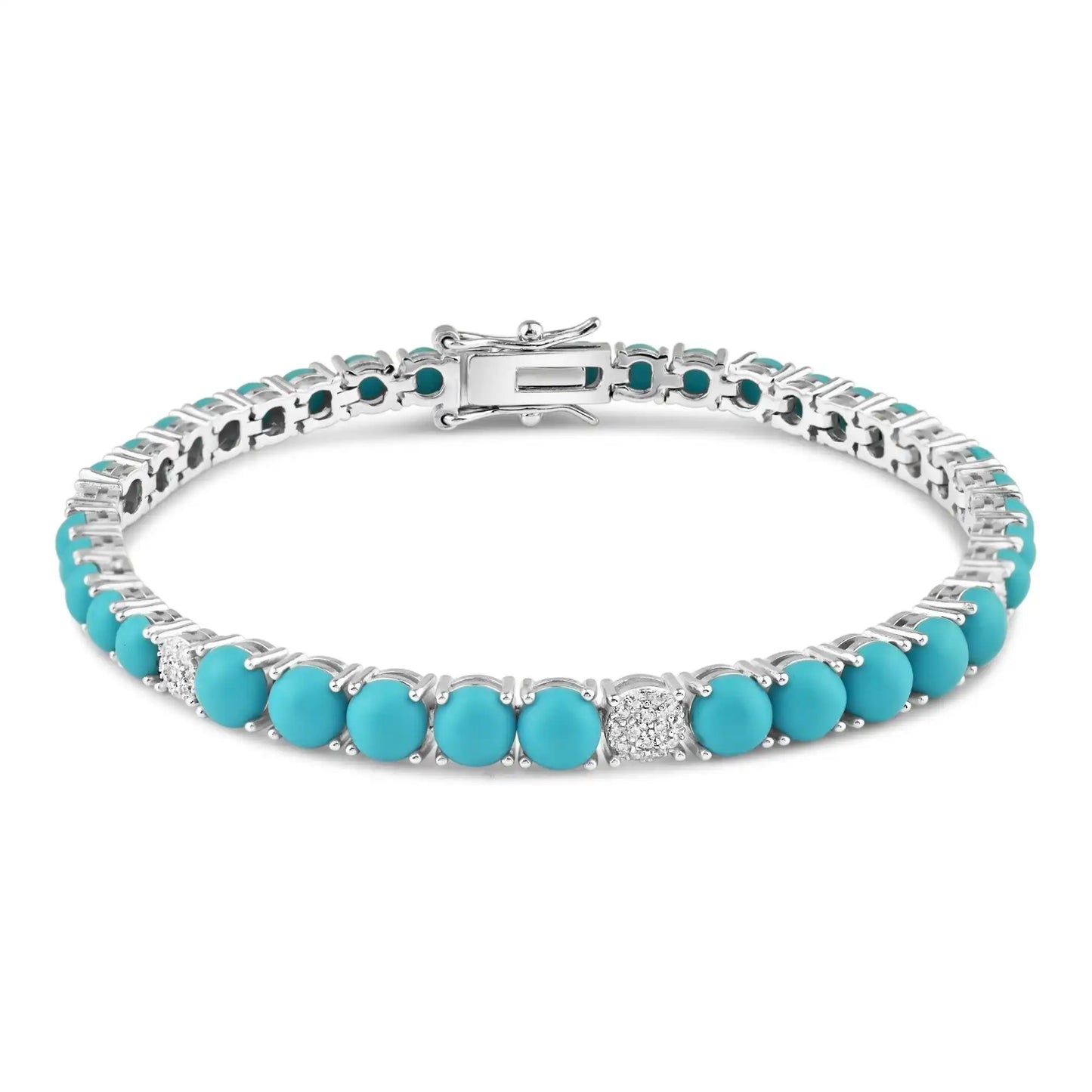 925 Sterling Silver Rhodium Plated Turquoise and Clear CZ 5mm Tennis Bracelet