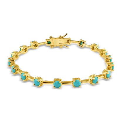 925 Sterling Silver Gold Plated Turquoise CZ 4mm Tennis Bracelet