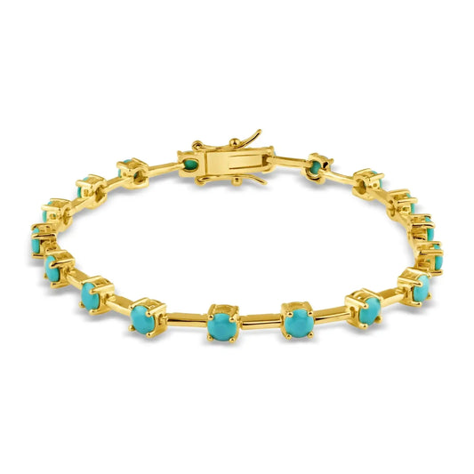 925 Sterling Silver Gold Plated Turquoise CZ 4mm Tennis Bracelet