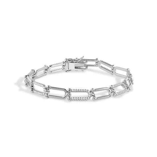 925 Sterling Silver Rhodium Plated U Link Clear CZ Tennis Bracelet