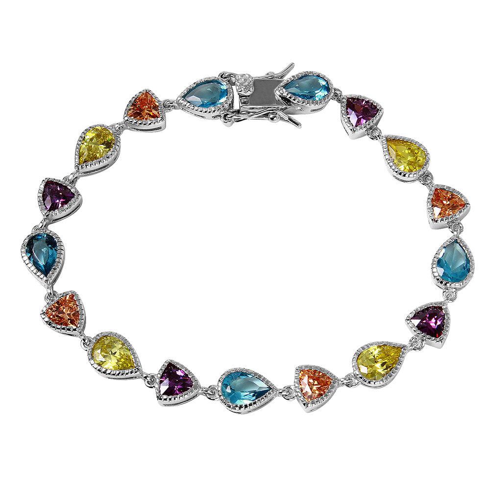 925 Silver Rhodium Plated Multi Shape and Color CZ Tennis Bracelet