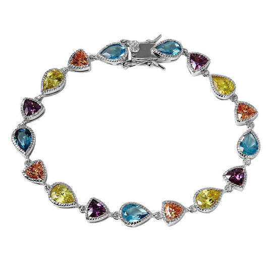 925 Silver Rhodium Plated Multi Shape and Color CZ Tennis Bracelet