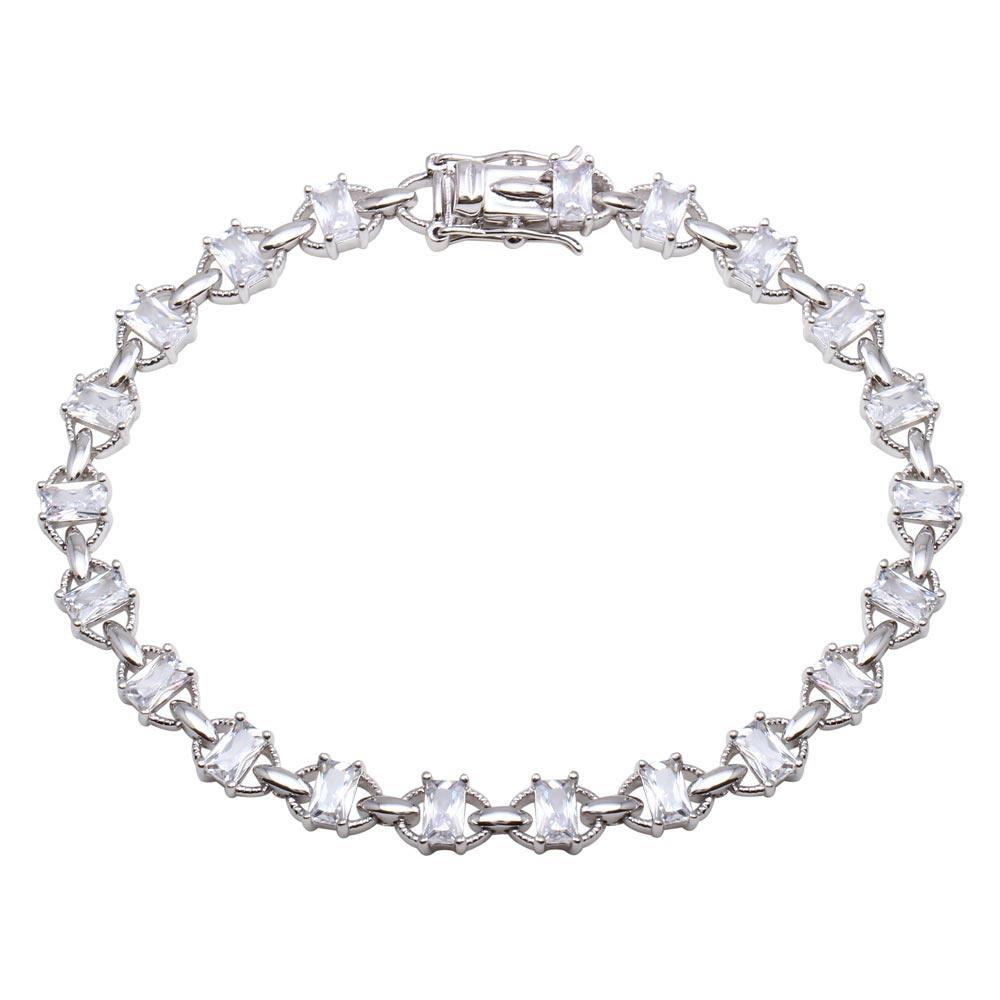925 Sterling Silver Rhodium Plated 6.1mm Link CZ Tennis Bracelet