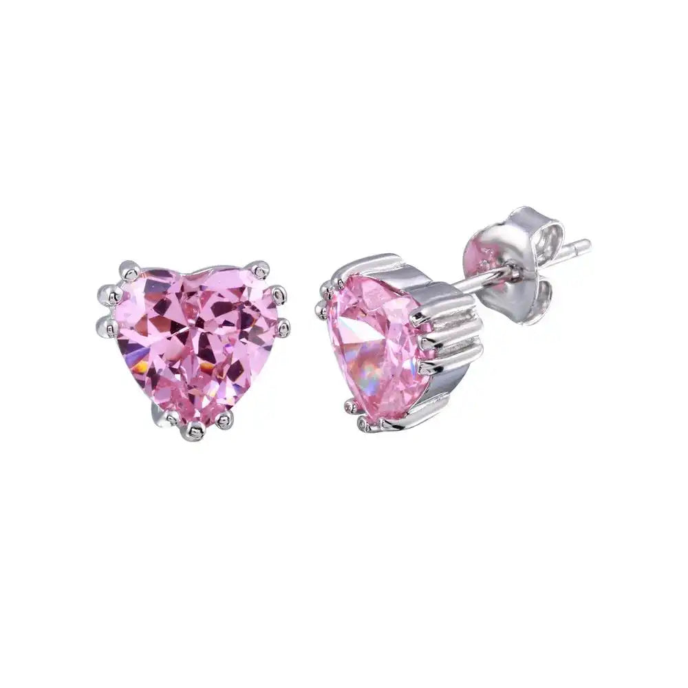 925 Sterling Silver Rhodium Plated Pink CZ Stud Earring