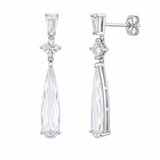 925 Silver Rhodium Plated Multishape Marquis Clear CZ Dangling Earrings