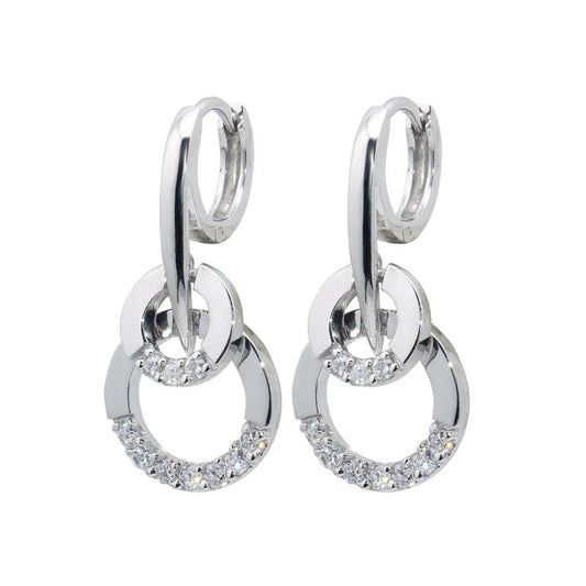925 Silver Rhodium Plated Two Round CZ Lever Back huggie hoop Earrings