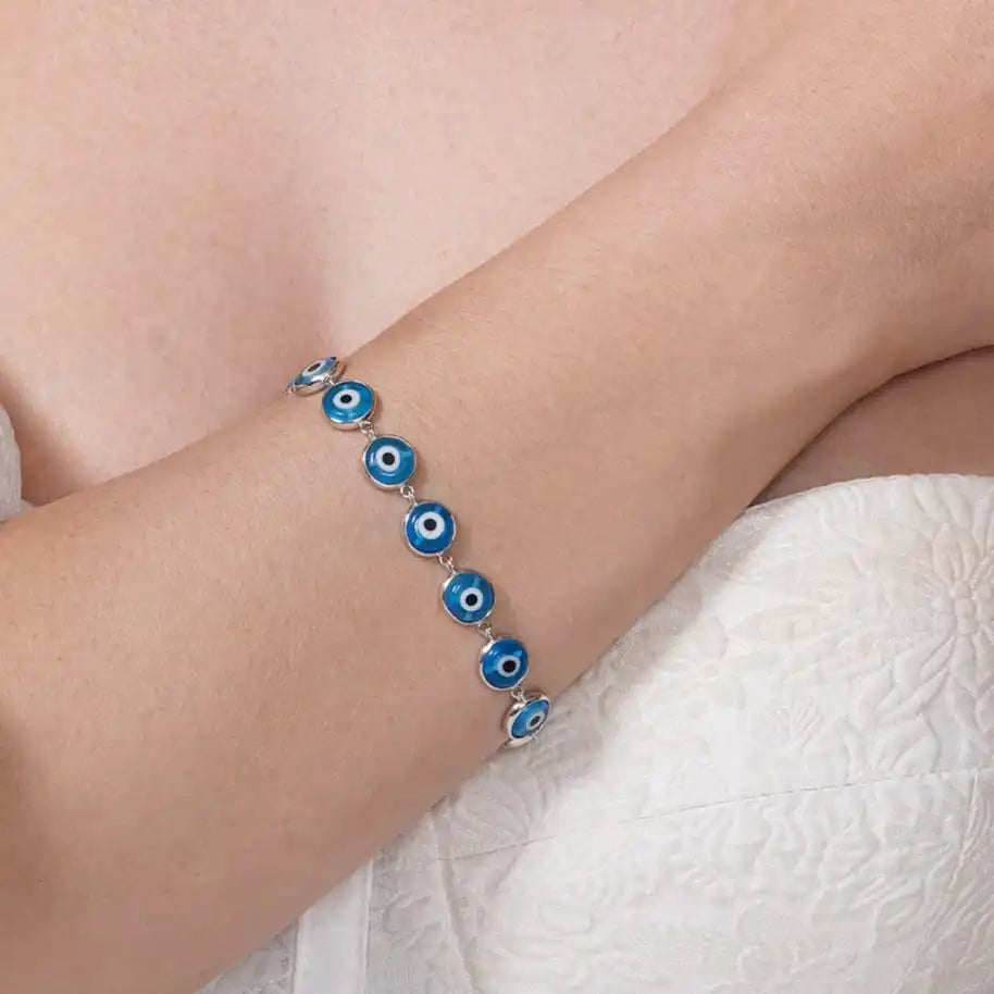 925 Sterling Silver Rhodium Plated Evil Eye Tennis Bracelet