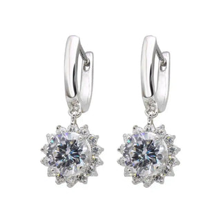 925 Sterling Silver Rhodium Plated Sun CZ Dangling huggie hoop Earrings