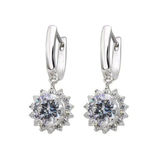 925 Sterling Silver Rhodium Plated Sun CZ Dangling huggie hoop Earrings