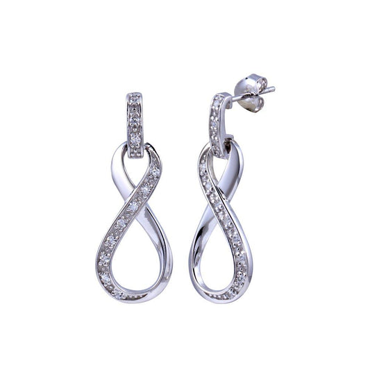925 Sterling Silver Rhodium Plated Infinity Clear CZ Dangling Stud Earring