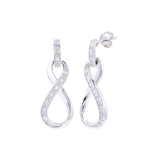 925 Sterling Silver Rhodium Plated Infinity Clear CZ Dangling Stud Earring