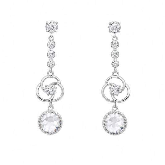 925 Silver Rhodium Plated CC Sprial Chandelier Earrings