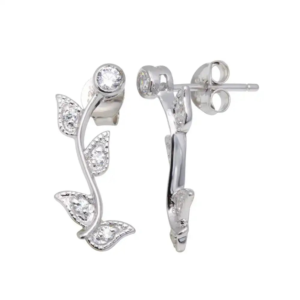 925 Sterling Silver Rhodium Plated Rose CZ Inlay Stud Earrings