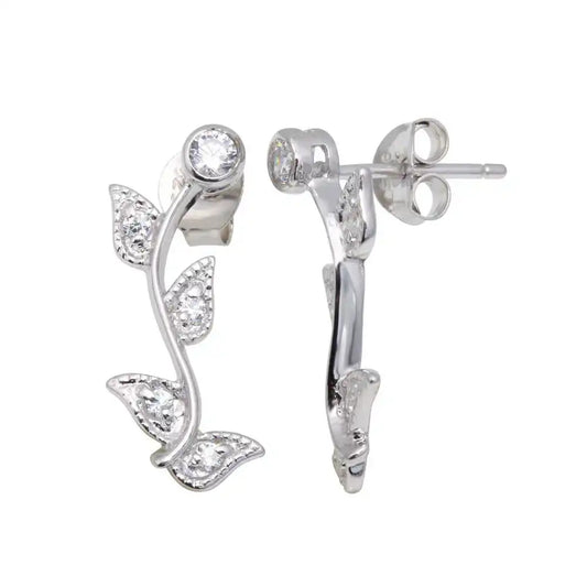 925 Sterling Silver Rhodium Plated Rose CZ Inlay Stud Earrings