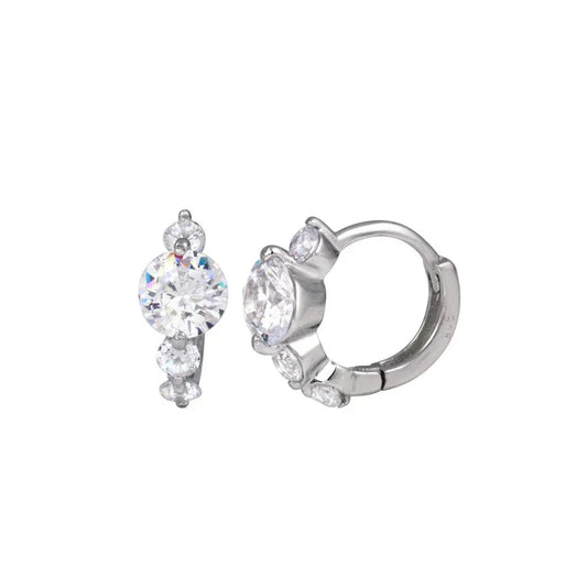 925 Sterling Silver Rhodium Plated Past Present Future CZ huggie hoop Earrings