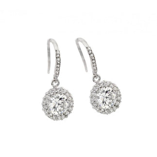 925 Silver Rhodium Plated Round Center CZ Hook Earrings