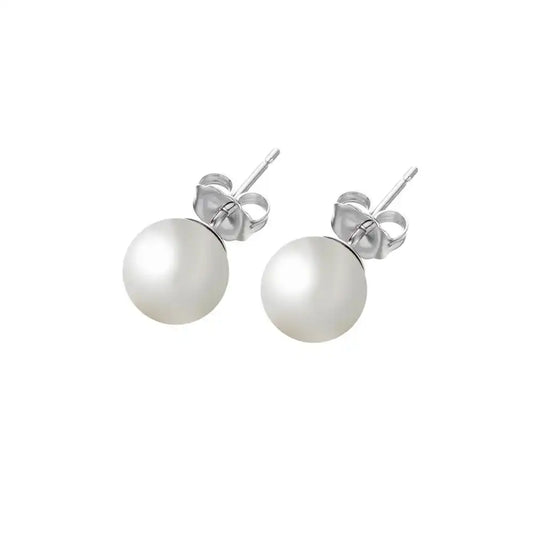 925 Sterling Silver Rhodium Plated Pearl Stud Earrings