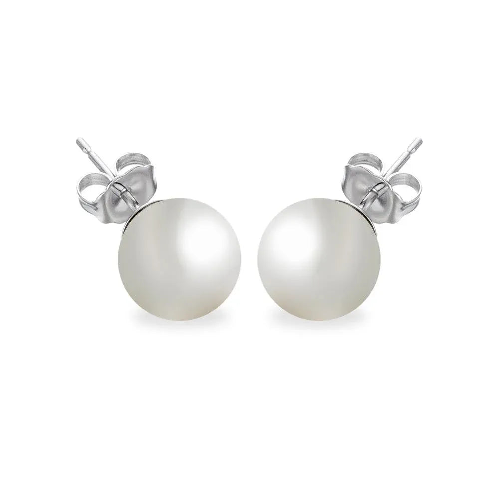925 Sterling Silver Rhodium Plated Pearl Stud Earrings