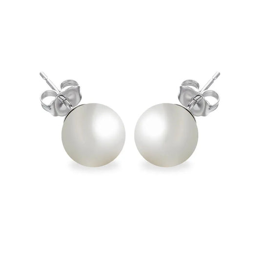 925 Sterling Silver Rhodium Plated Pearl Stud Earrings