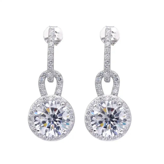 925 Sterling Silver Rhodium Plated Two Piece Round Pave CZ Dangling Stud Earrings