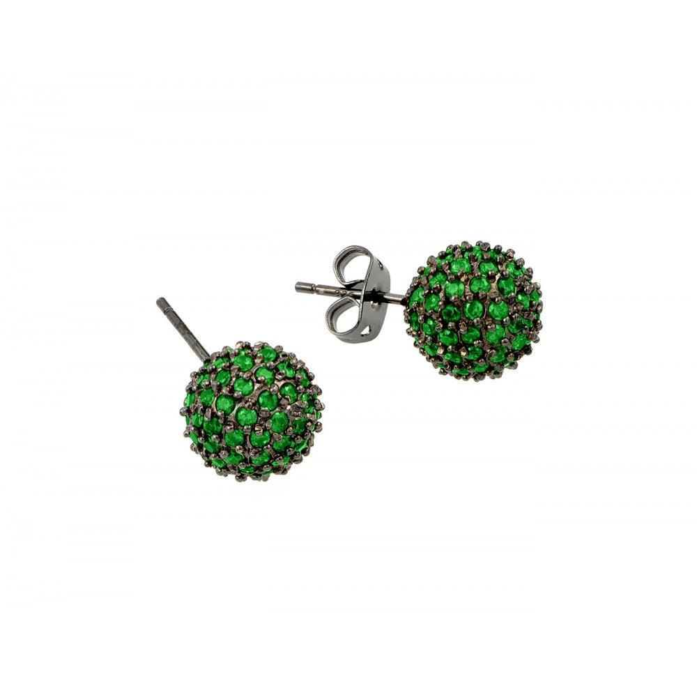 925 Silver Clearance-Rhodium Plated Green CZ Stud Earrings