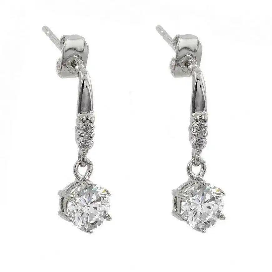 925 Sterling Silver Rhodium Plated Round Center CZ Dangling Stud Earrings