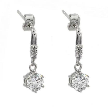 925 Sterling Silver Rhodium Plated Round Center CZ Dangling Stud Earrings