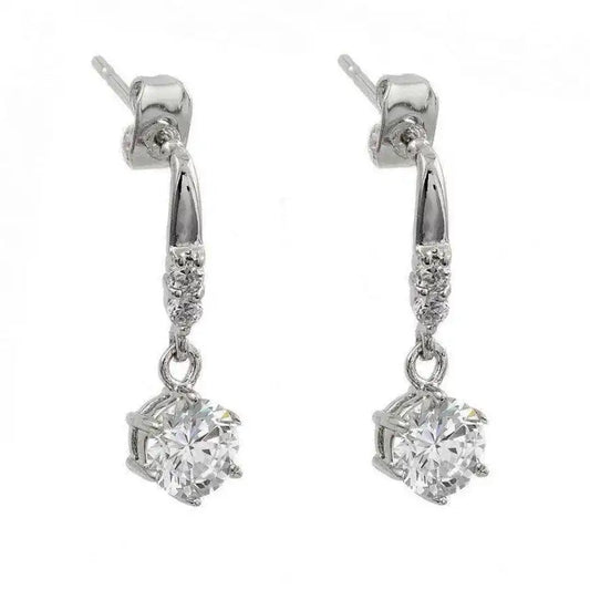 925 Sterling Silver Rhodium Plated Round Center CZ Dangling Stud Earrings