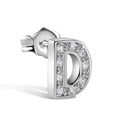 925 Sterling Silver Rhodium Plated Letter Alphabet Clear CZ 8.8mm Stud Single Earring
