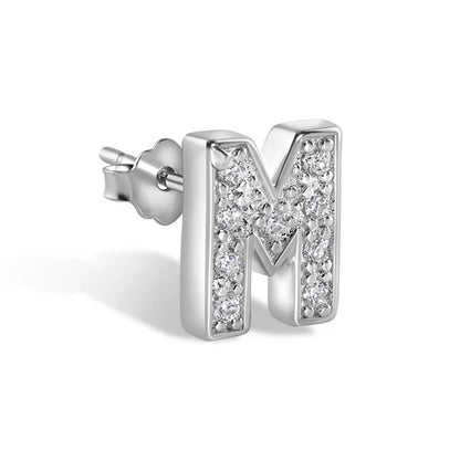 925 Sterling Silver Rhodium Plated Letter Alphabet Clear CZ 8.8mm Stud Single Earring