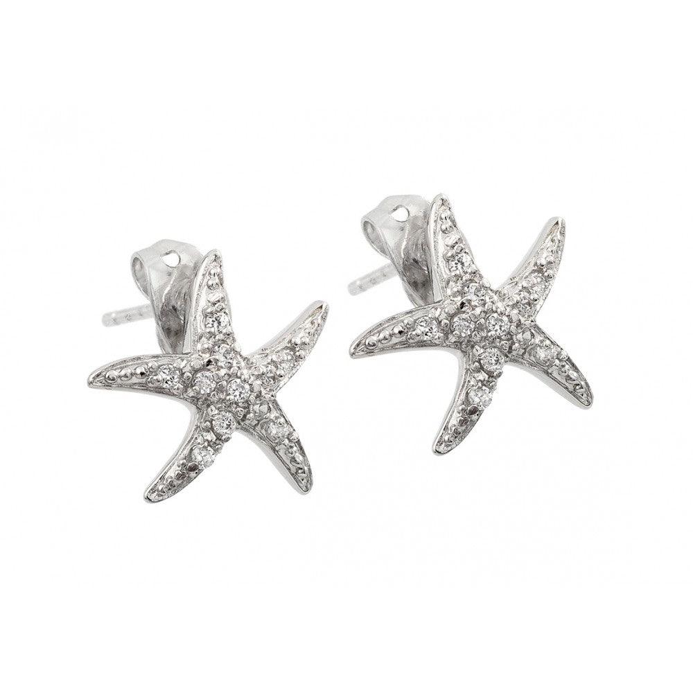 925 Silver Rhodium Plated Starfish CZ Inlay Stud Earrings