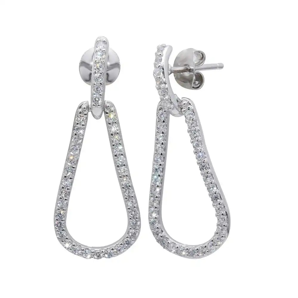 925 Sterling Silver Rhodium Plated Open Teardrop CZ Outline Stud Earrings