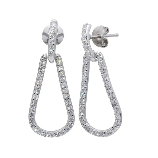 925 Sterling Silver Rhodium Plated Open Teardrop CZ Outline Stud Earrings