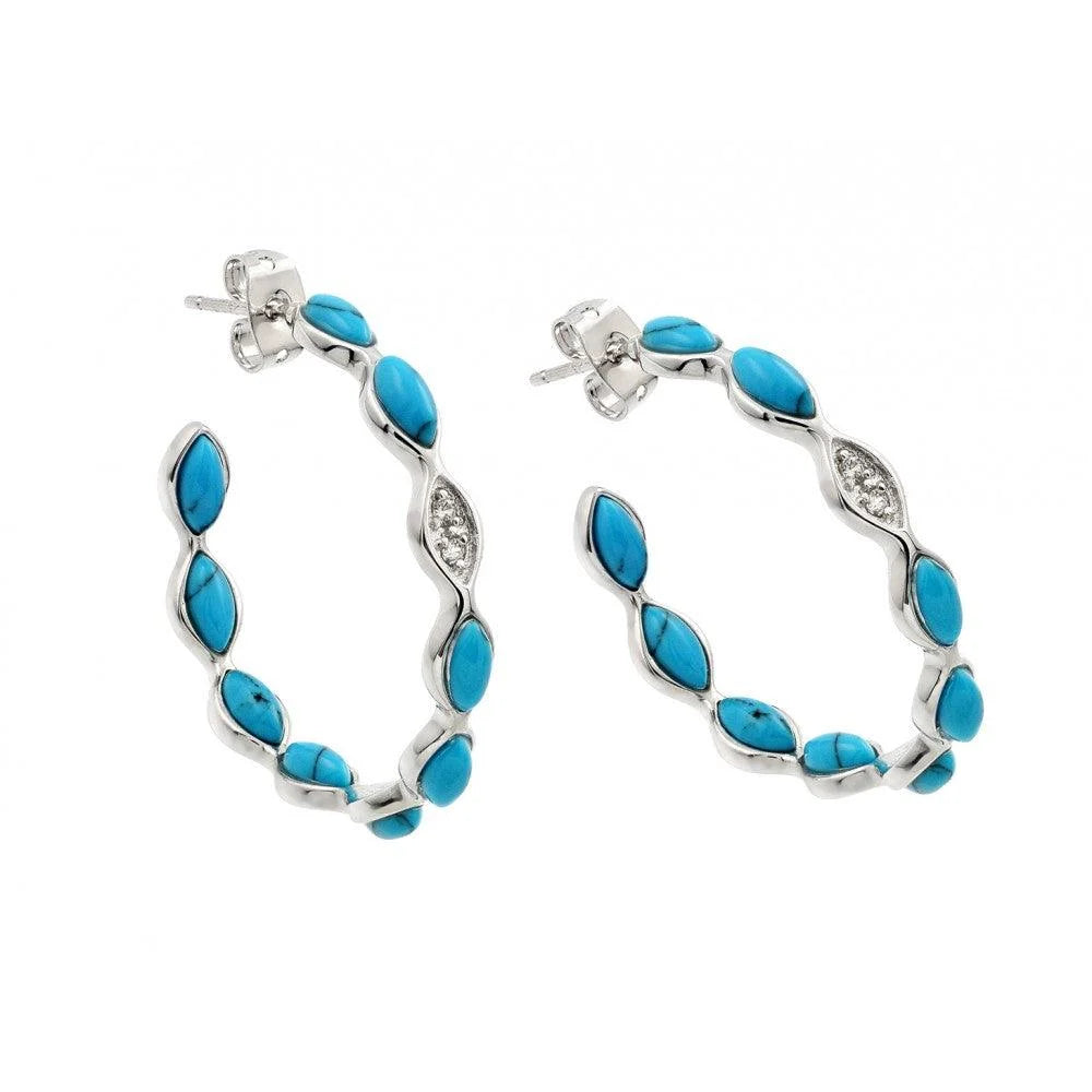 925 Silver Rhodium Plated Multiple Turquoise and Clear CZ Hook Earrings