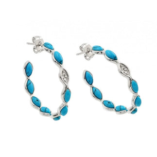 925 Silver Rhodium Plated Multiple Turquoise and Clear CZ Hook Earrings
