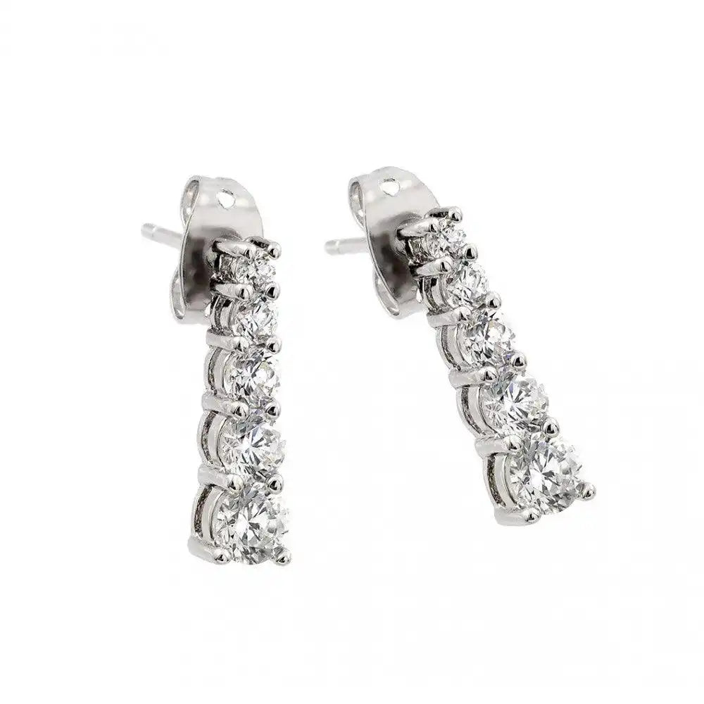 925 Sterling Silver Rhodium Plated Graduated Round CZ Stud Earrings