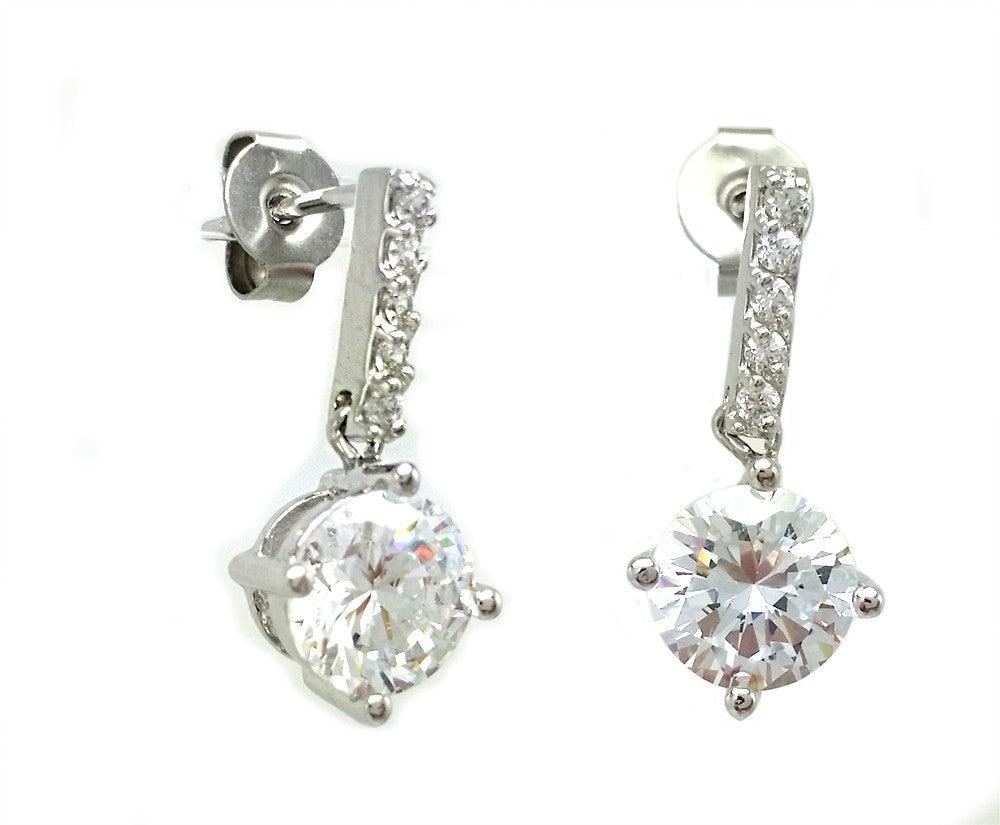 925 Silver Rhodium Plated Channel Round CZ Dangling Stud Earrings