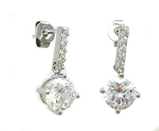 925 Silver Rhodium Plated Channel Round CZ Dangling Stud Earrings