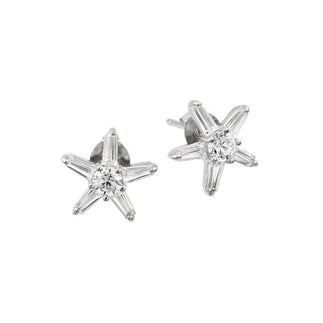 925 Silver Rhodium Plated Clear Round and Baguette CZ Star Earrings