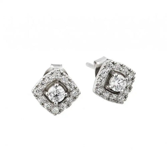 925 Sterling Silver Rhodium Plated CZ Square Cluster Earrings