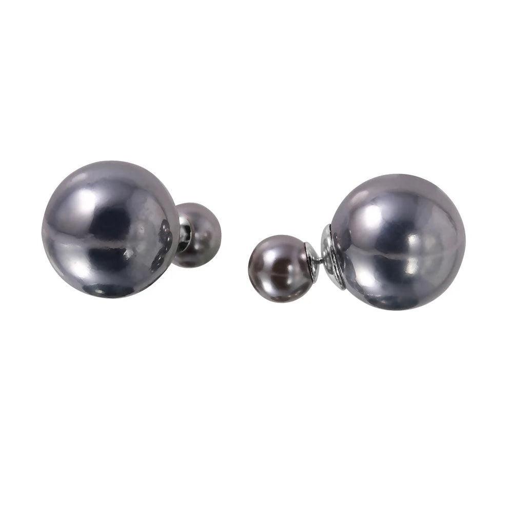925 Sterling Silver Rhodium Plated Faux Pearl Reversible Earrings