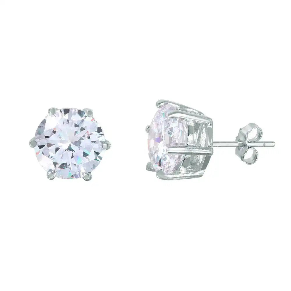 925 Sterling Silver Rhodium Plated Round CZ Solitaire Stud Earrings