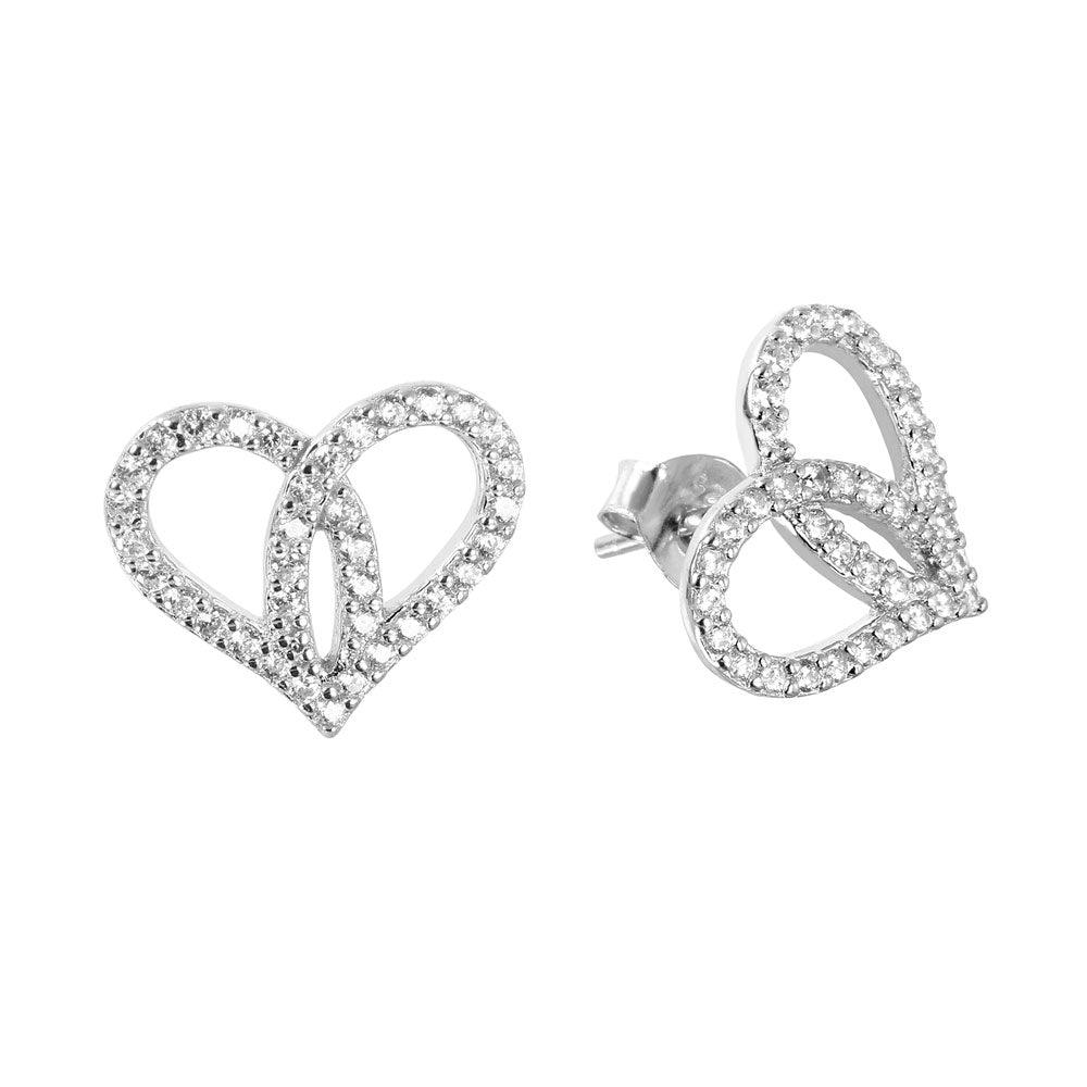 925 Silver Heart Shaped Open Heart Earrings with CZ