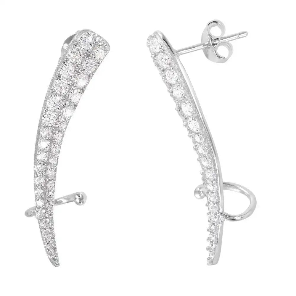 925 Sterling Silver Rhodium Plated CZ Tapered Hanging Earrings
