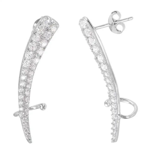 925 Sterling Silver Rhodium Plated CZ Tapered Hanging Earrings