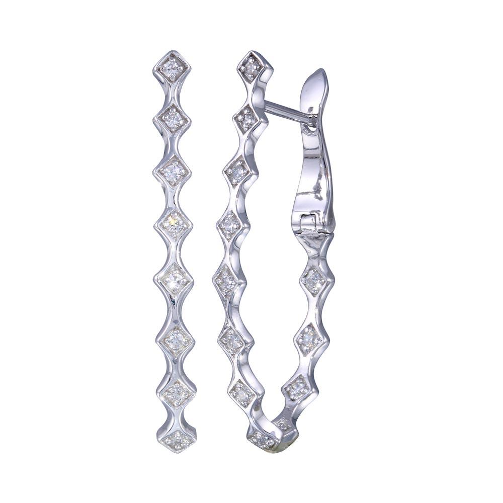 925 Silver Rhodium Plated Clear CZ Hinged Scalloped Earrings