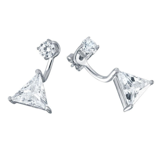 925 Silver Rhodium Plated CZ Trilliant Front and Back Earrings