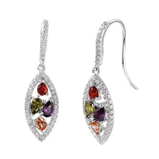 925 Sterling Silver Rhodium Plated Marquise-Shaped Multi-Color CZ Earrings
